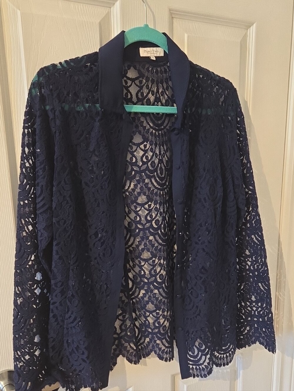 Part Two Navy Floral Lace Overlay Top